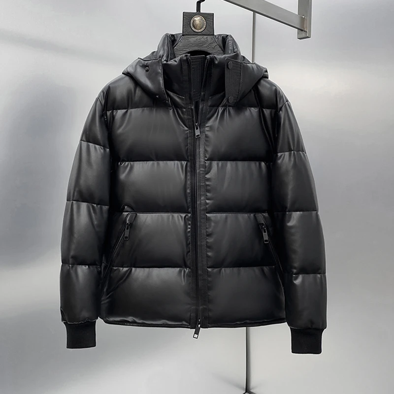 進口羊皮鹅绒真皮皮衣连帽外套帽可脱卸 518822