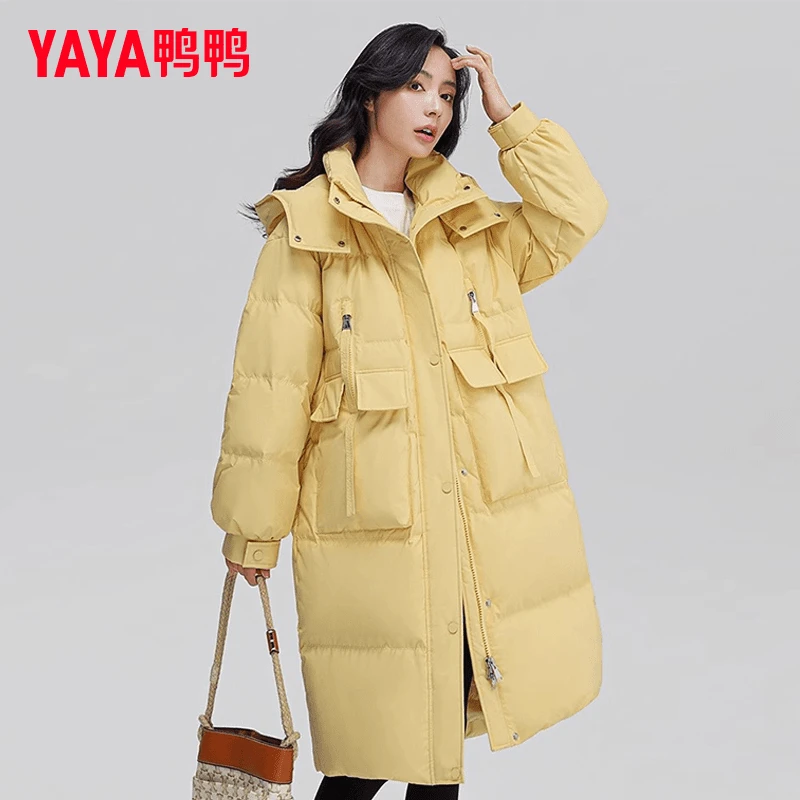 YAYA/鸭鸭羽绒服女长款时尚优雅休闲潮流韩版厚外套YE2B616053J