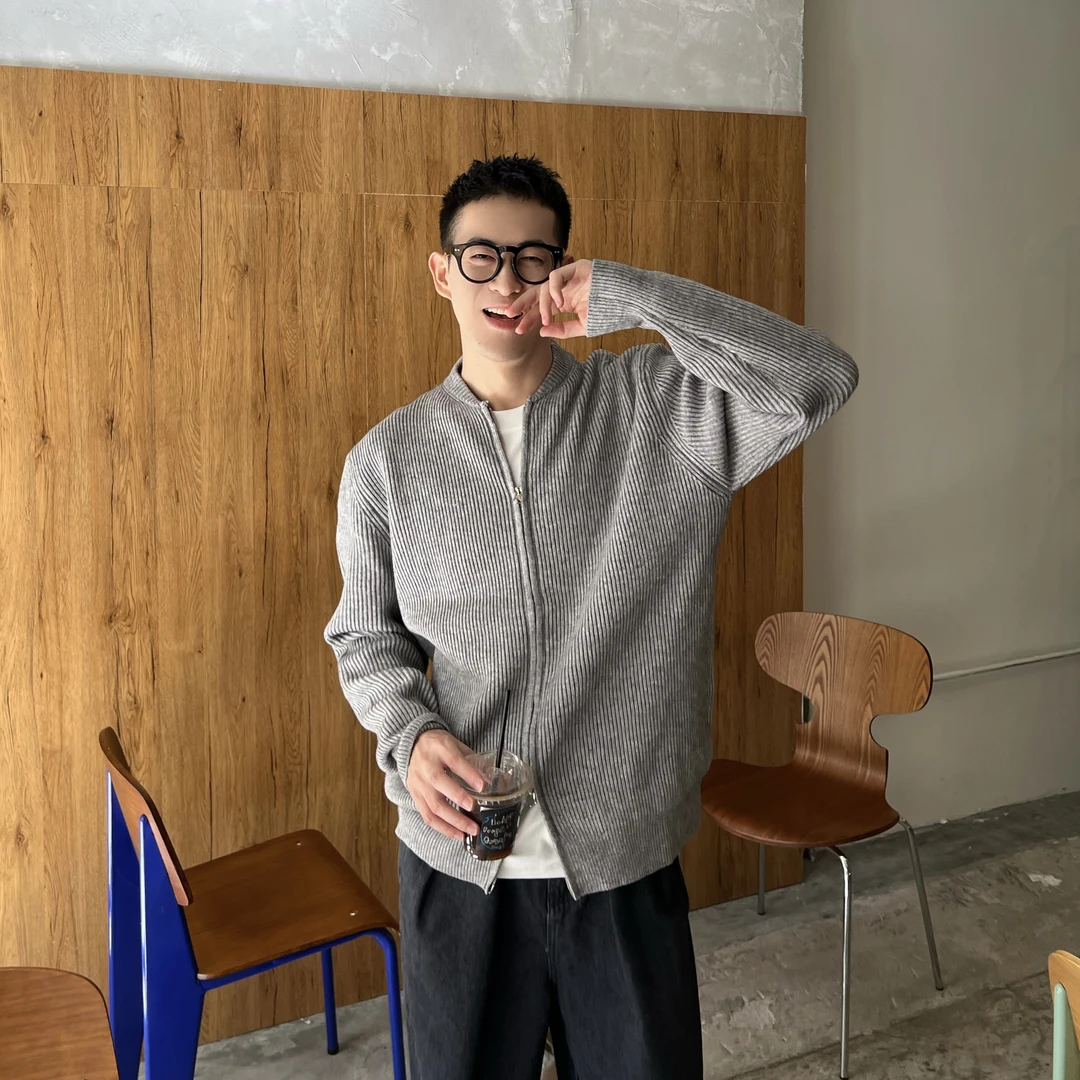 秋冬日系复古纯色开衫简约针织衫男潮流宽松通勤慵懒风毛衣外套男