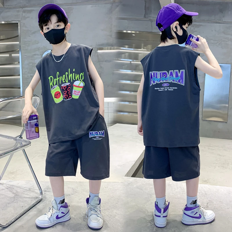 【琰愚】男童套装夏季无袖2025新款儿童洋气背心中大童帅气韩版男孩