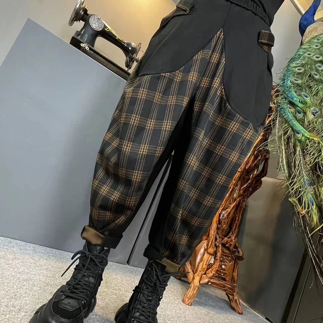 娟子精选【别具一格】2023早春时尚休闲拼接格子老爹裤