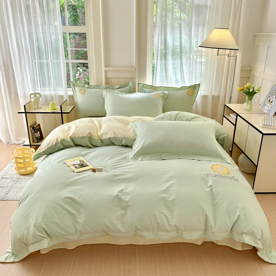 【水星家纺·严选】简约柔软亲肤花卉四件套纯棉圆角式床单空谷雨