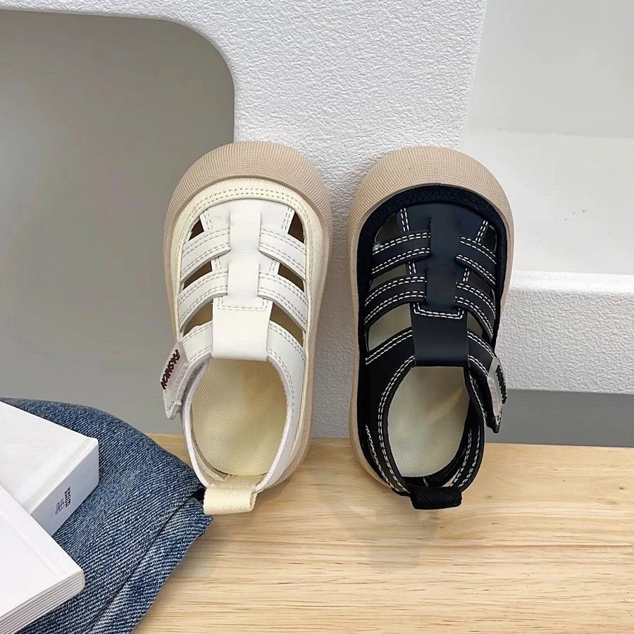 儿童包头凉鞋沙滩鞋夏季新款男女童帆布鞋韩版镂空魔术贴宝宝单鞋