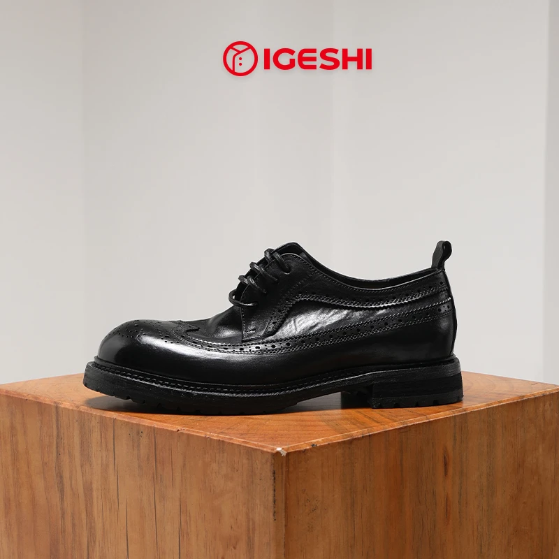 IGESHI爱革仕【贪狼星】水洗马皮男鞋布洛克复古英伦商务休闲皮鞋男