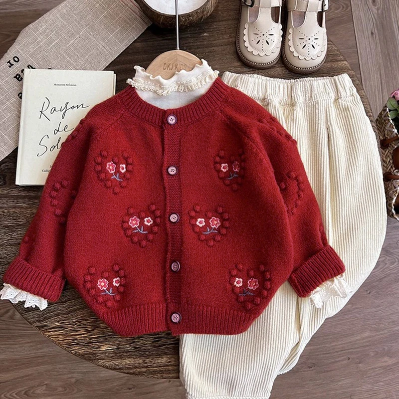 【亲子装】女童针织开衫2024新款儿童毛衣外套春秋款儿童洋气上衣