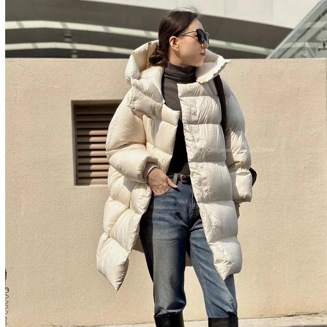 鹅绒服女款中长款连帽保暖加厚冬季时尚宽松休闲女士经典情侣