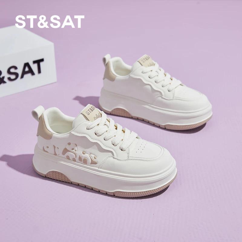 St&Sat/星期六小白鞋女2024夏款厚底增高5cm年轻流行黑白熊猫板鞋
