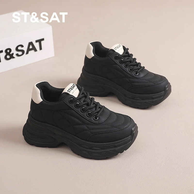 星期六黑色厚底百搭老爹鞋女2025秋季新款户外不累脚运动休闲女鞋