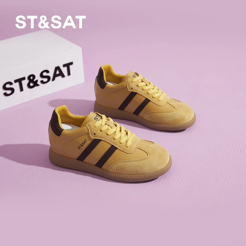 星期六黄色内增高百搭厚底女鞋2025秋季新款软底不累脚运动板鞋女