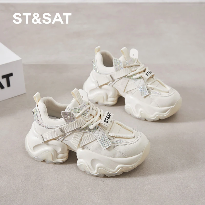 St&Sat/星期六超火小巧休闲运动鞋子厚底春季新款6CM真皮老爹鞋女