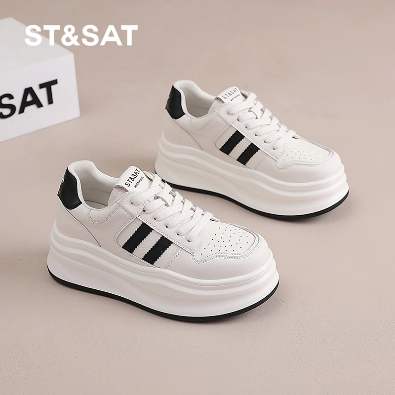 St&Sat/星期六小白鞋女显脚小2025春季新款厚底增高6公分小巧超火