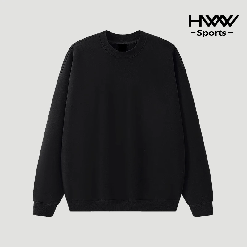 2024新款圆领卫衣黑色运动上衣百搭长袖休闲简约秋冬纯色宽松