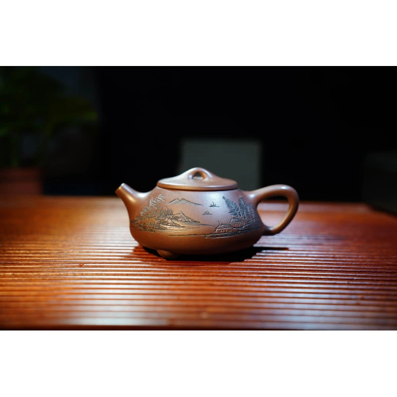 老紫泥天道酬勤景舟石瓢紫砂壶{薇}