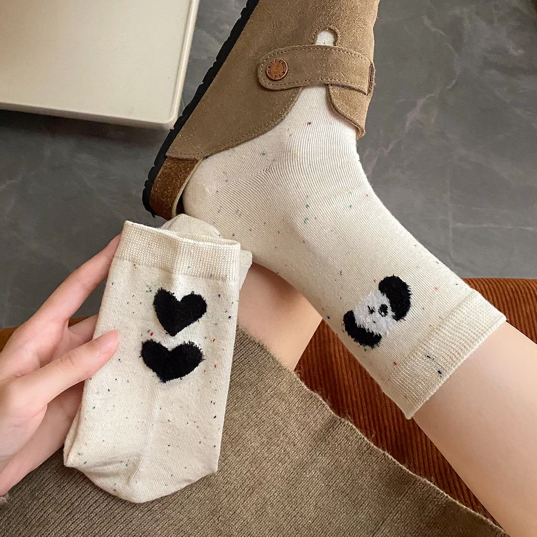 小狗袜子女秋冬点子纱中筒袜纯棉ins潮可爱卡通长筒袜搭配勃肯鞋