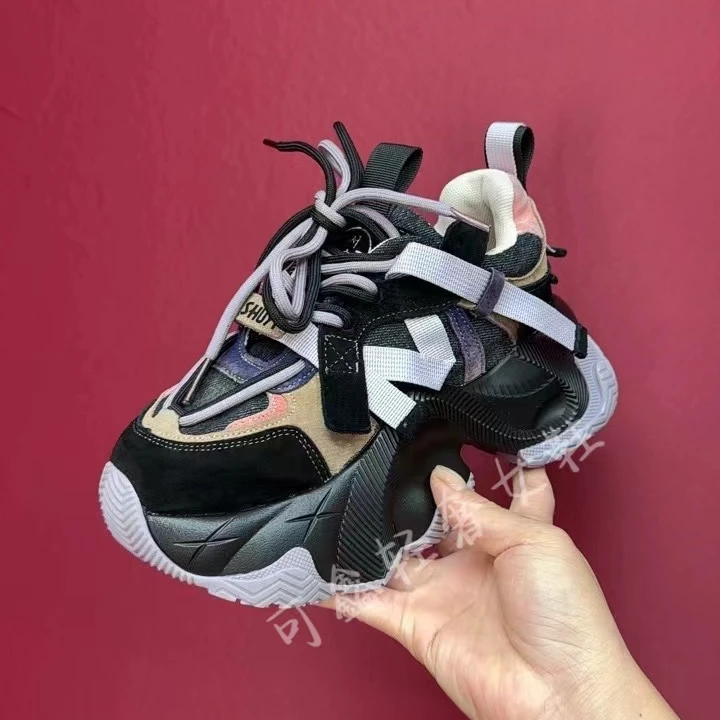 可鑫新款~【艺术画报】~~手工擦色厚底轻奢潮流时尚拼色休闲老爹鞋