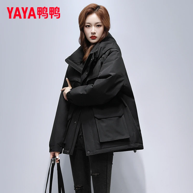 鸭鸭工装羽绒服女2024新款冬季中长款时尚户外防风保暖派克服外套