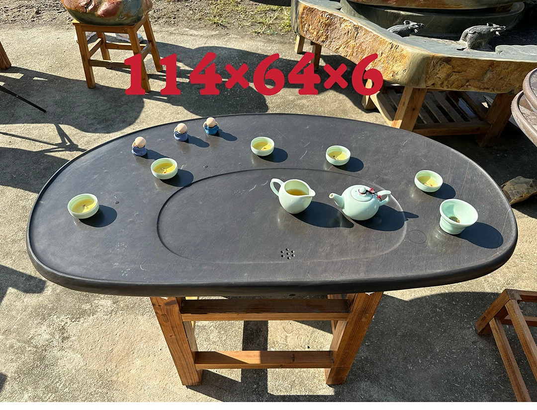肇庆端砚茶盘天然石材茶台客厅办公室一体创意茶几年连有余鱼茶海