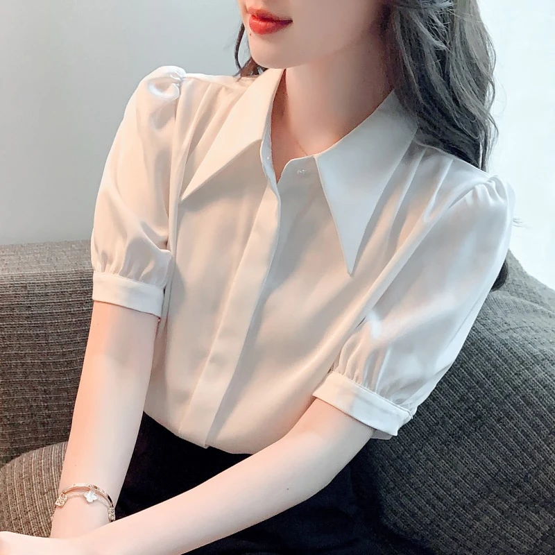 夏季2025新款女装雪纺衬衫女短袖洋气白色职业衬衣工服设计感小众