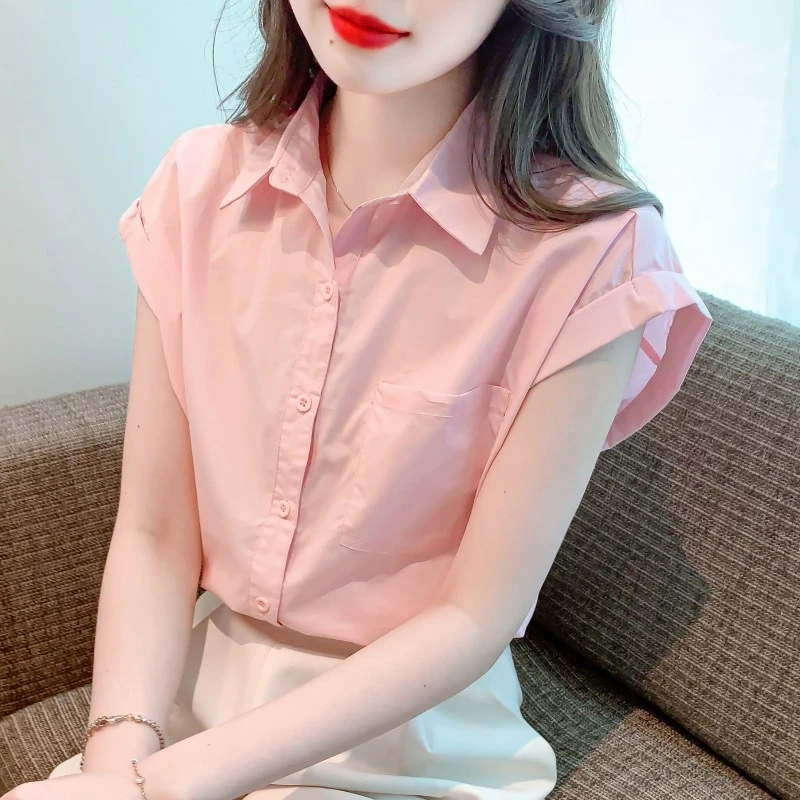 2025年夏季新款衬衫女士短袖设计感小众落肩无袖衬衣薄款宽松上衣