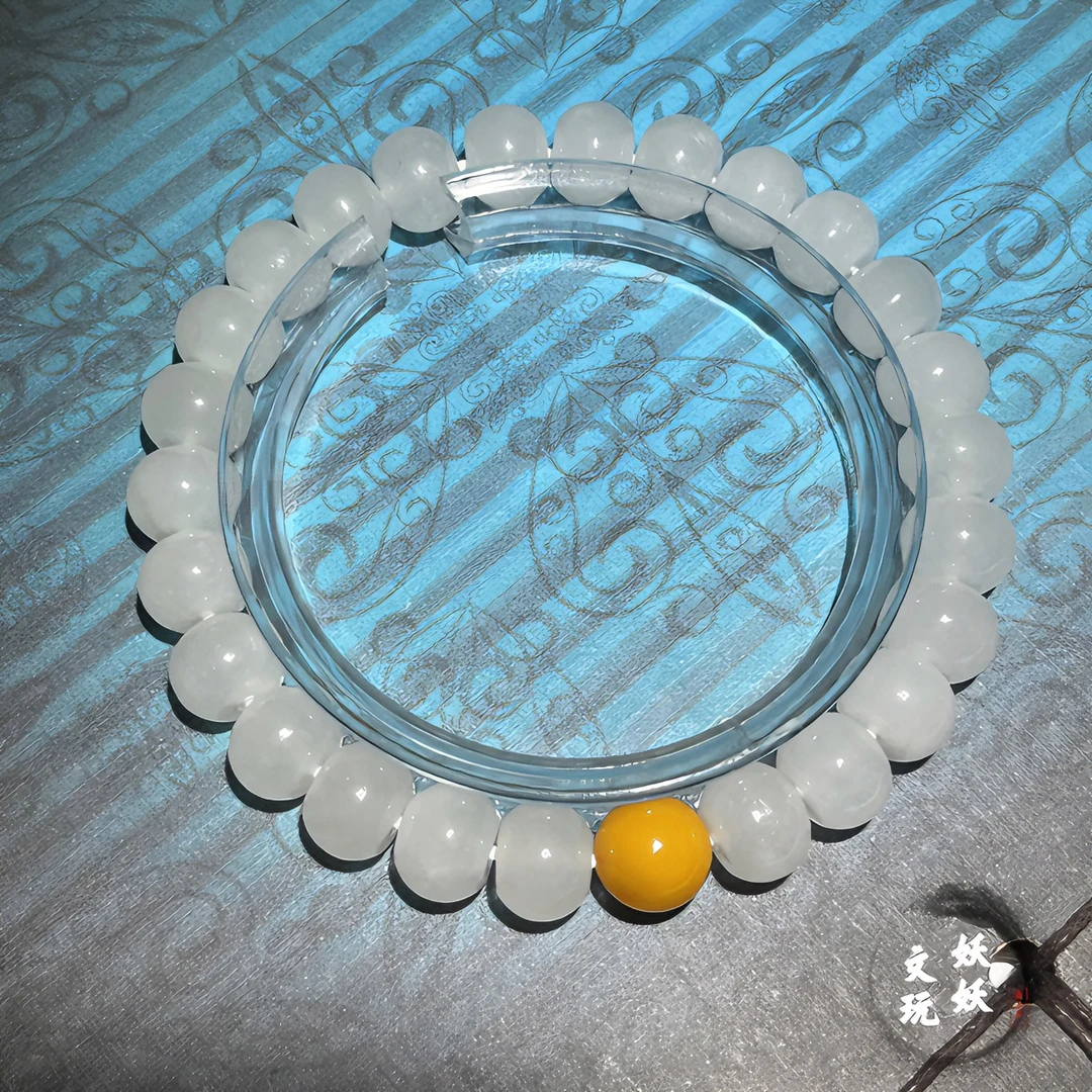 【s82】和田玉白玉设计款手串尺寸8.8mm左右单圈时尚精美简约手串
