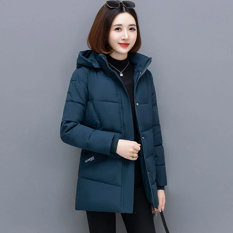 冬季爆款反季促销2023新款连帽中长款羽绒服女大码宽松棉袄加厚外