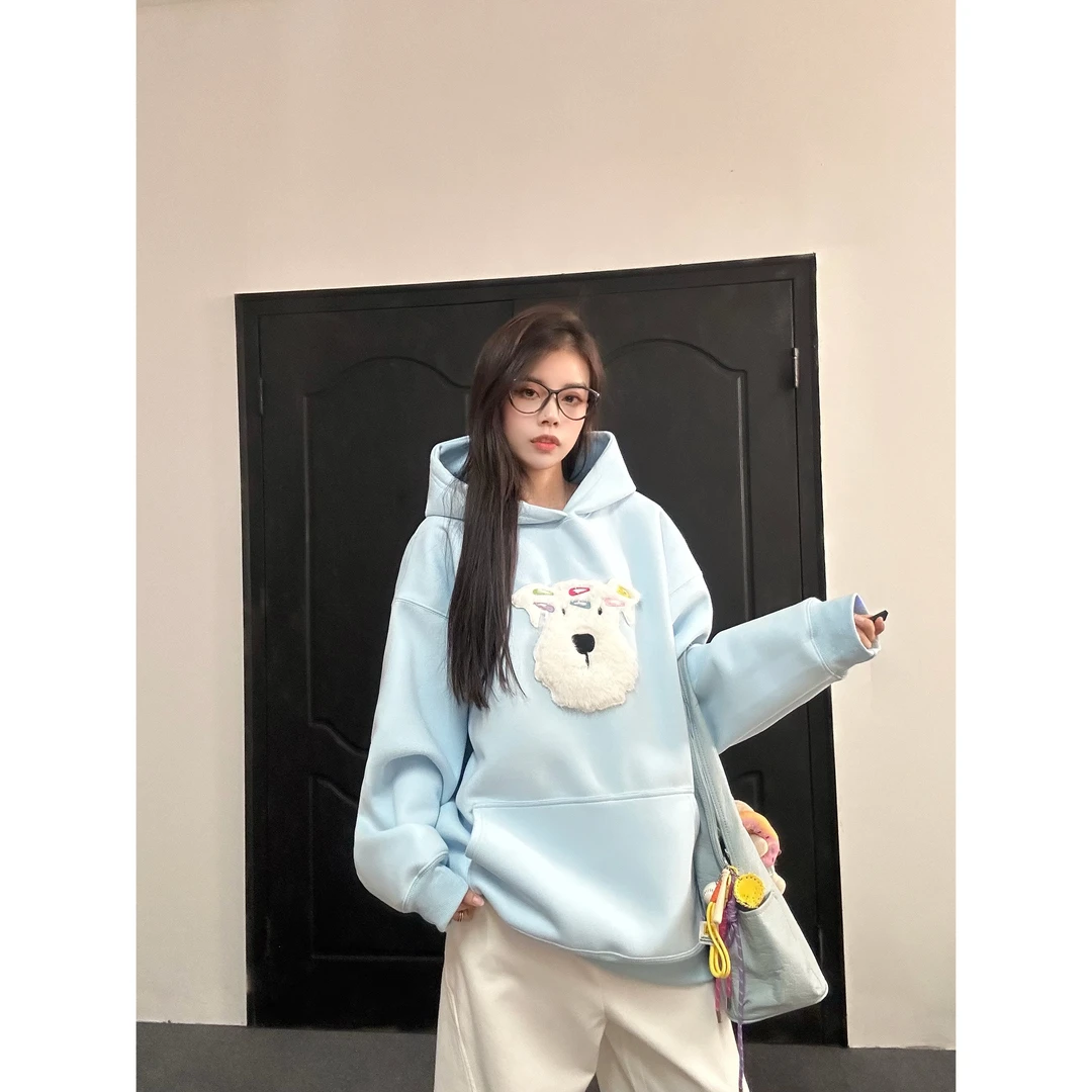 【毛毛狗DIY发夹】480克重磅ins狗狗套头连帽卫衣宽松情侣男女同款