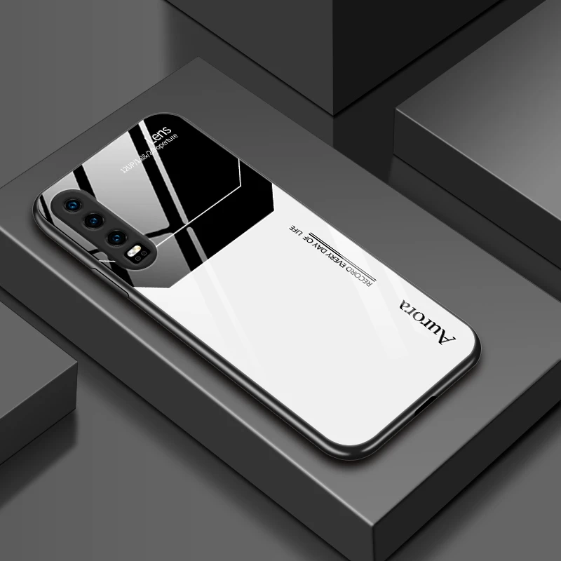 适用【华为P30】方块玻璃后盖设计高颜值防摔耐脏手机壳