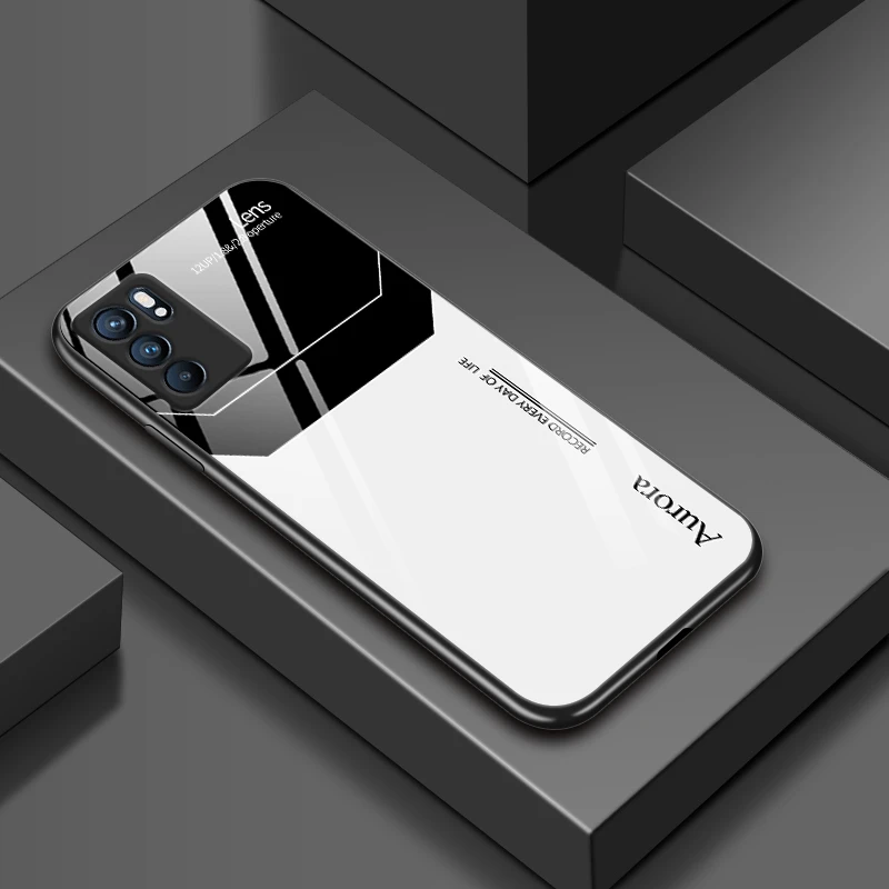 适用【OPPO Reno6】方块玻璃后盖设计高颜值防摔耐脏手机壳