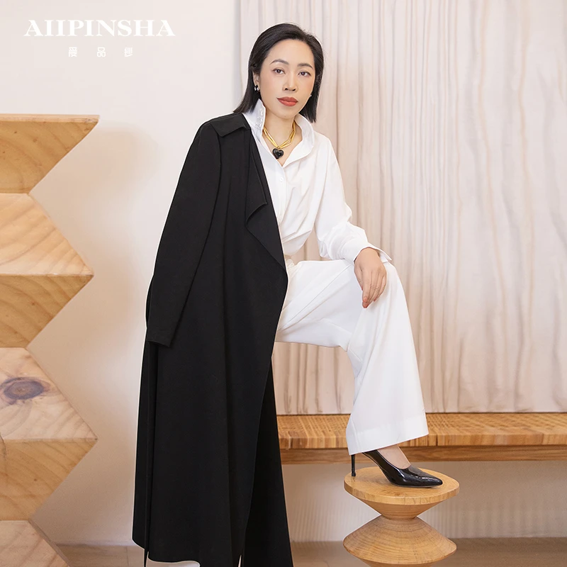 琴老板爱品纱24年早春立裁领阔型风衣纯色休闲女士简约E5SW015P4L