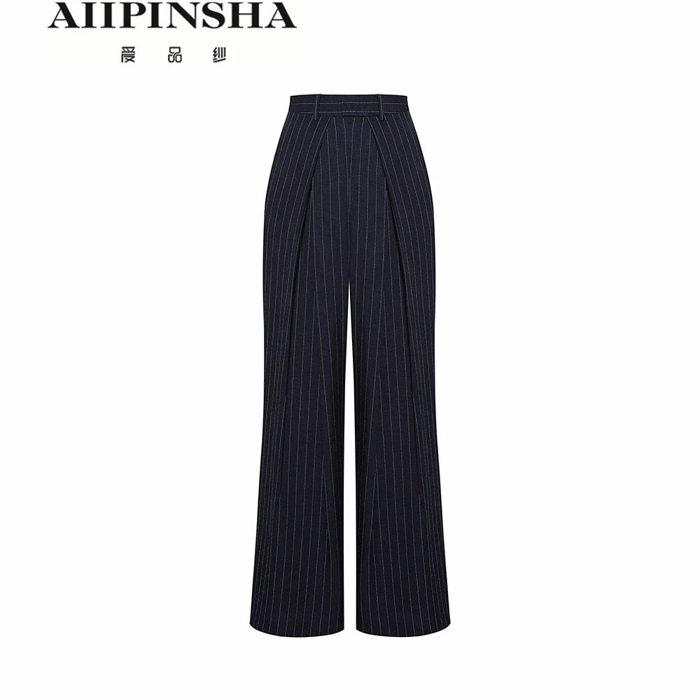 琴老板爱品纱（逐梦蓝调）  藏青色高腰时尚设计感西装裤E4SP395EEY