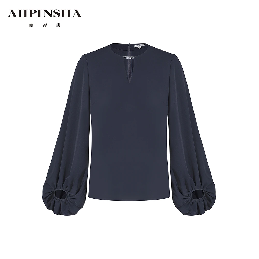 琴老板爱品纱【云黛简藏】薄款V领时尚衬衫E6SB671EWQ