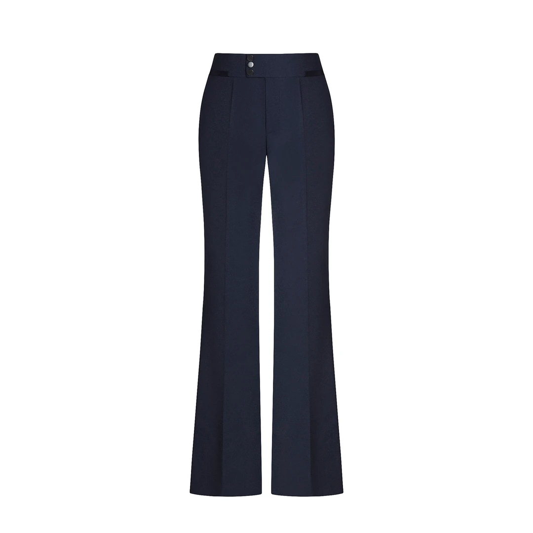 琴老板爱品纱蓝色高腰直筒时尚休闲百搭女士微喇裤子E5FP036BUQ