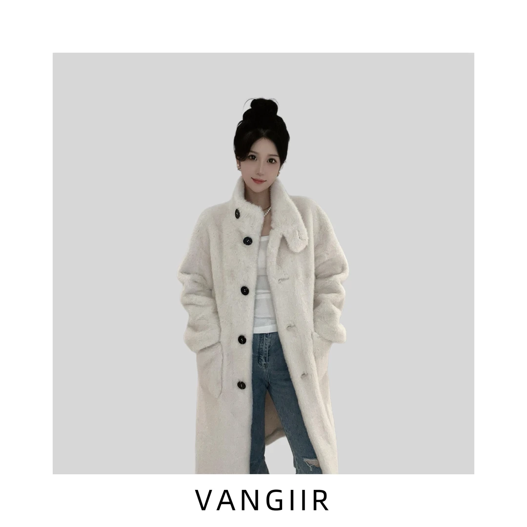 2024海宁新款貂绒毛毛外套立领保暖热力感加厚女百搭大衣长款冬