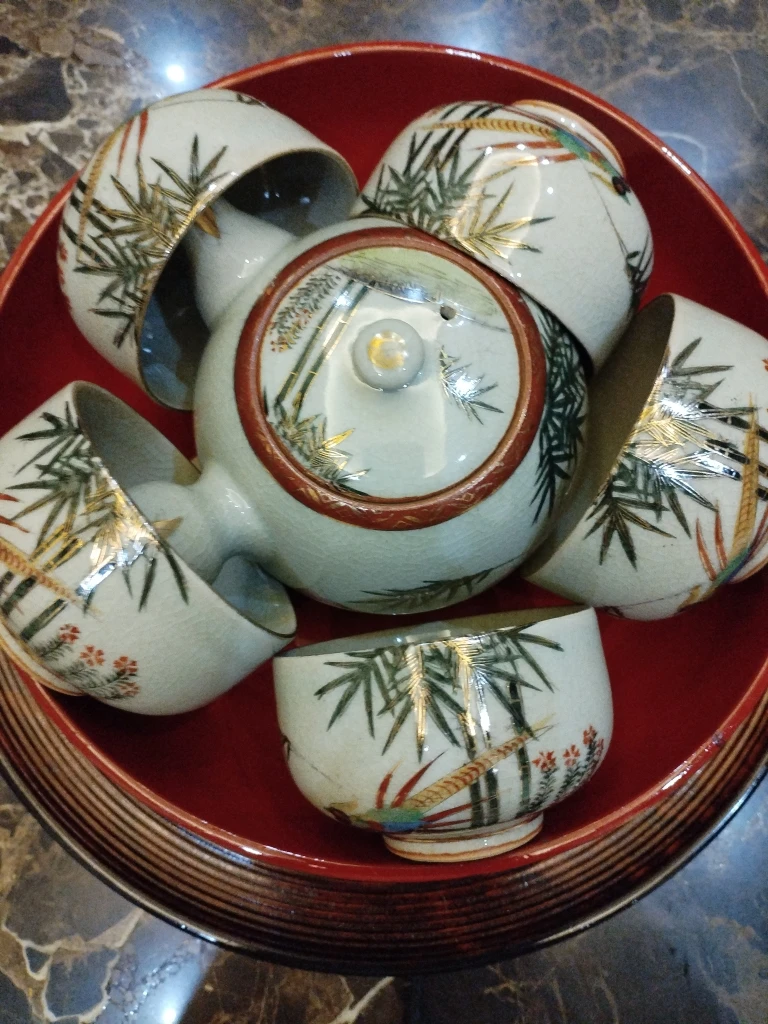 九谷烧家用复古高档茶具套，手绘描金跤趾釉，一壶五客杯彩绘纯手工