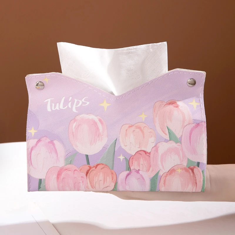 QIGER/琦格尔ins郁金香纸巾盒客厅收纳盒车载纸巾盒油画风抽纸盒