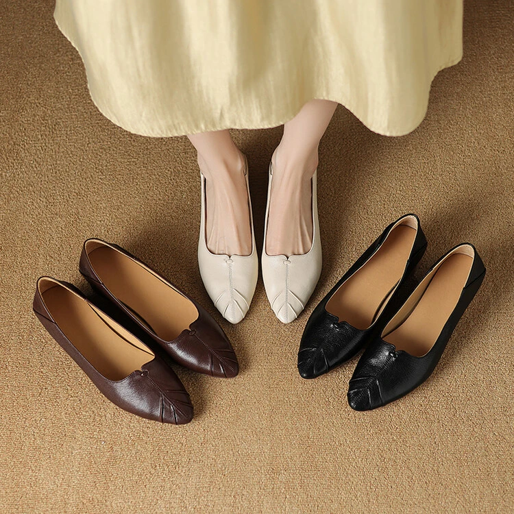 3CM法式复古棕高跟鞋女2024新款真皮早秋浅口单鞋方头粗跟小皮鞋