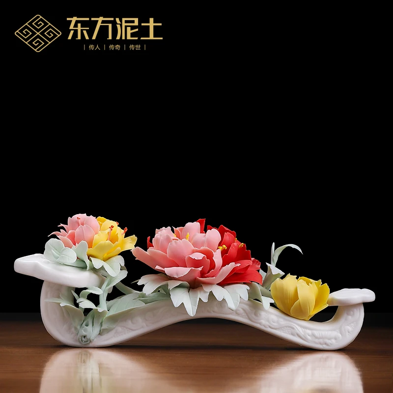 东方泥土吉祥如意中式陶瓷摆件客厅电视柜装饰品开业乔迁新居礼品