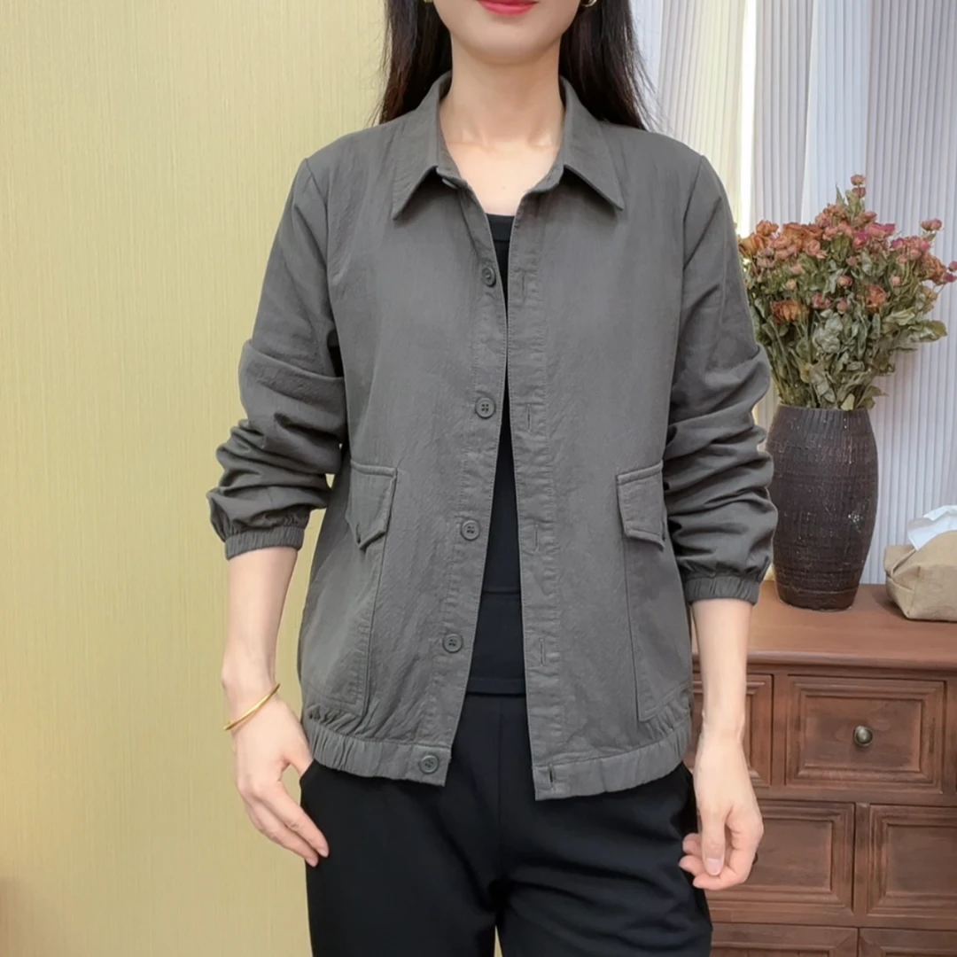 2025新款长袖纯色时尚百搭上衣洋气减龄妈妈装休闲翻领