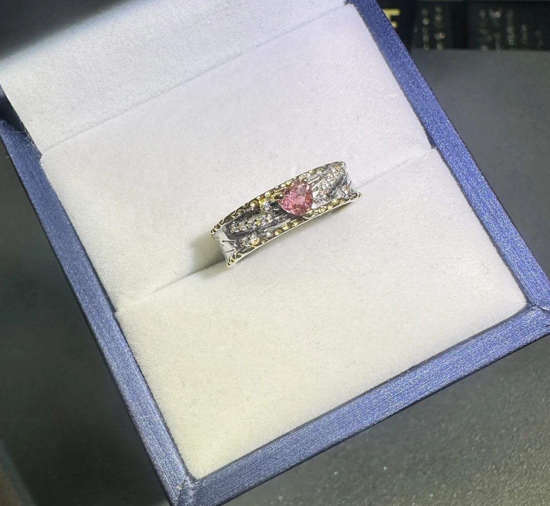 天然碧玺戒指S925银镶