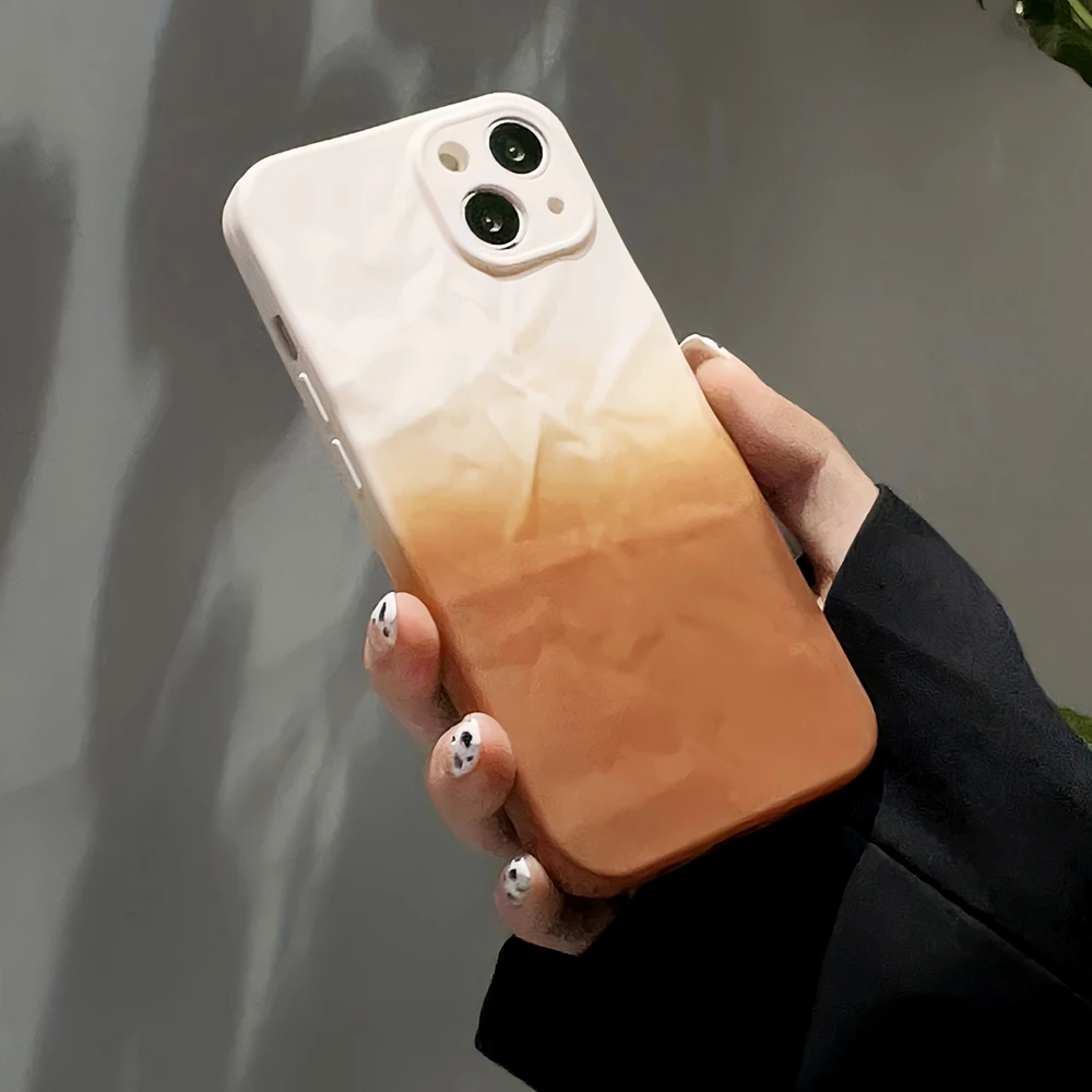 苹果15小众磨砂渐变色褶皱防摔手机壳iphone11/12/13/14promax