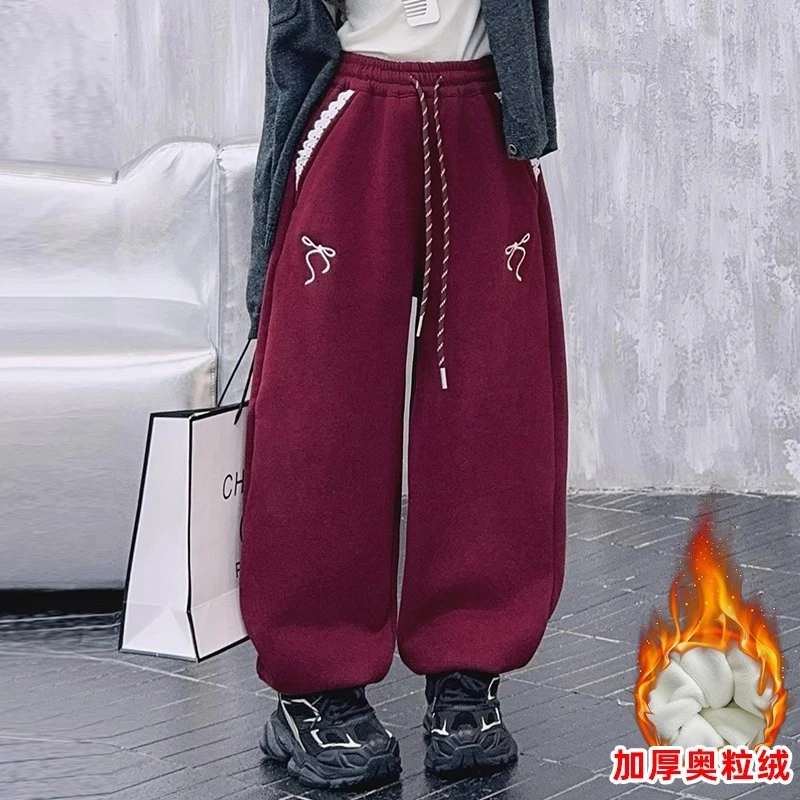 女童加绒卫裤2024冬装新款中大童宽松休闲运动裤儿童冬季束脚裤潮