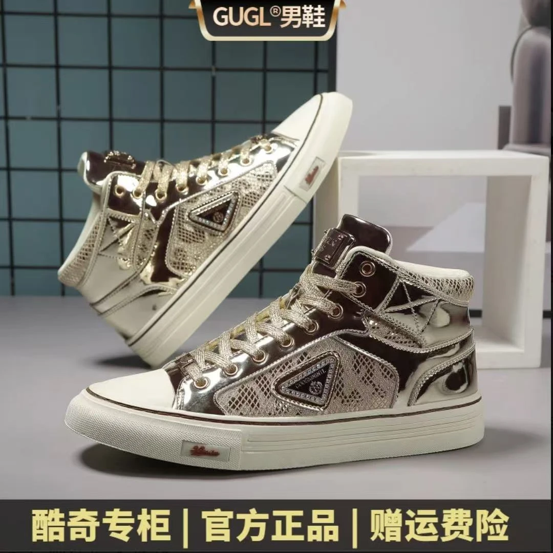 Y05 GUCL秋冬新款高帮水钻男士秋冬百搭款金色