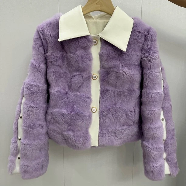 秋冬新款兔毛长袖女士翻领短款外套时尚气质轻奢百搭皮毛一体
