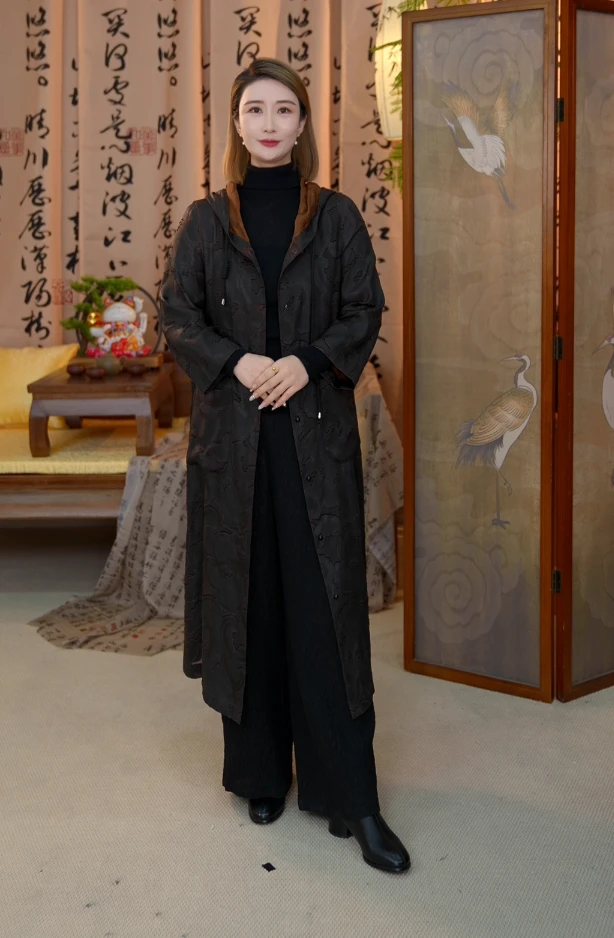 田新家高定100%桑蚕丝新品原色老料剪花烧风衣连衣裙(剪花)WF2425