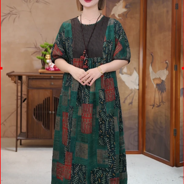 田新家高定100桑蚕丝 秋季新品香云纱连衣裙(年年有鱼WF24148)