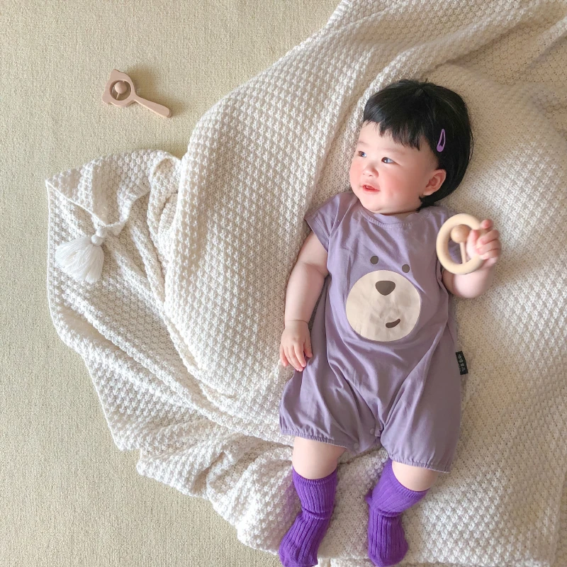 ins风夏季婴儿连体哈衣薄款卡通印花宽松外出爬服宝宝衣服