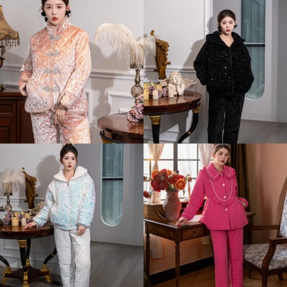 189样衣捡漏介意勿拍限购一套 冬季三层夹棉厚女睡衣外穿家居服