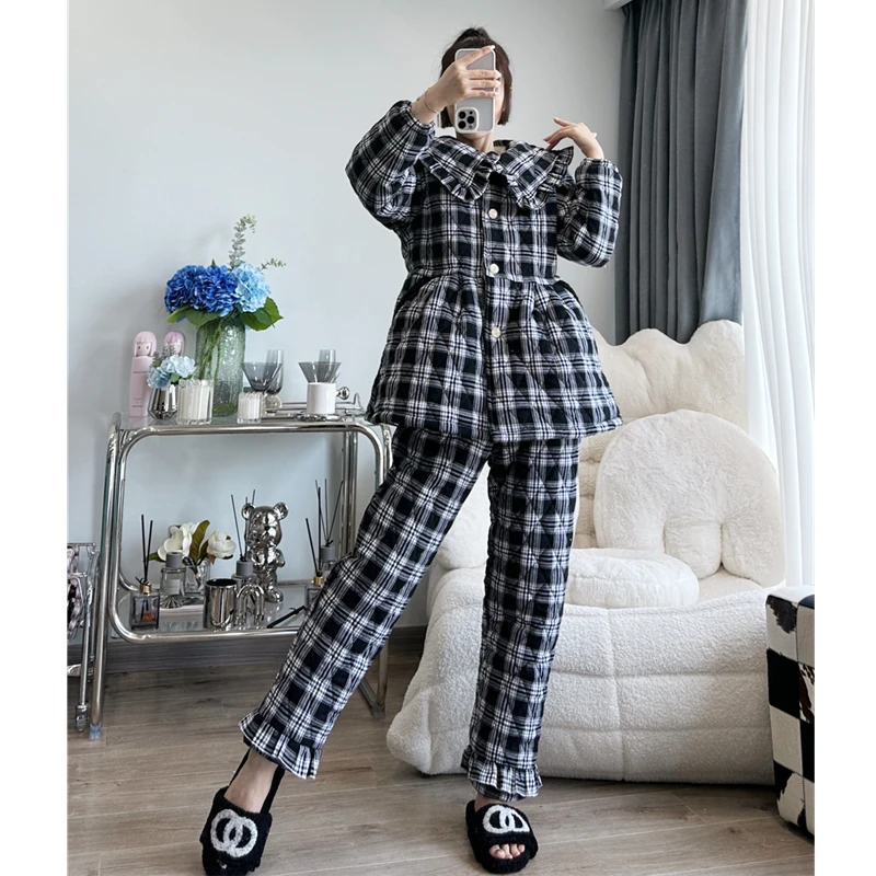 HY2278217 pinkgrape冬格子夹棉加厚女睡衣家居服女款爆款新款