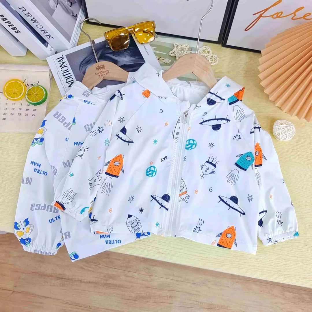 儿童防晒衣印花卡通连帽夏季休闲男童韩版带帽中童时尚夏季轻薄款