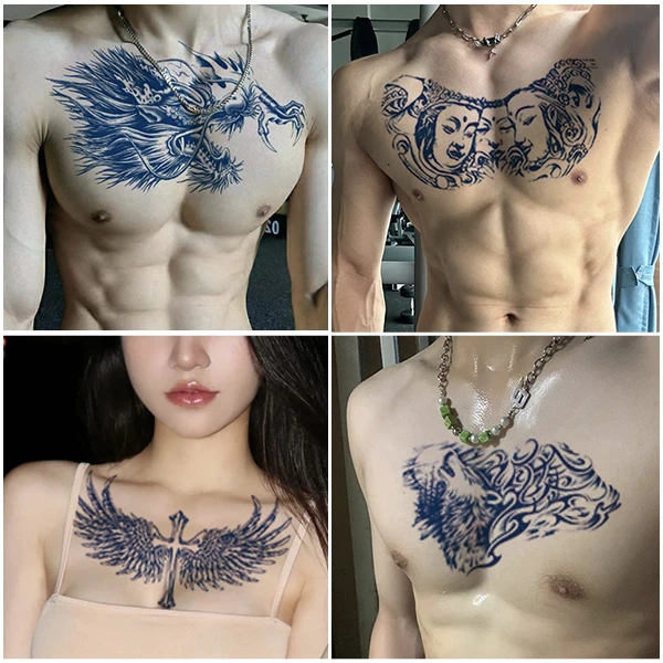 【男士胸贴】胸腰贴胸部背部翅膀防水防汗持半永久草本果汁纹身贴纸